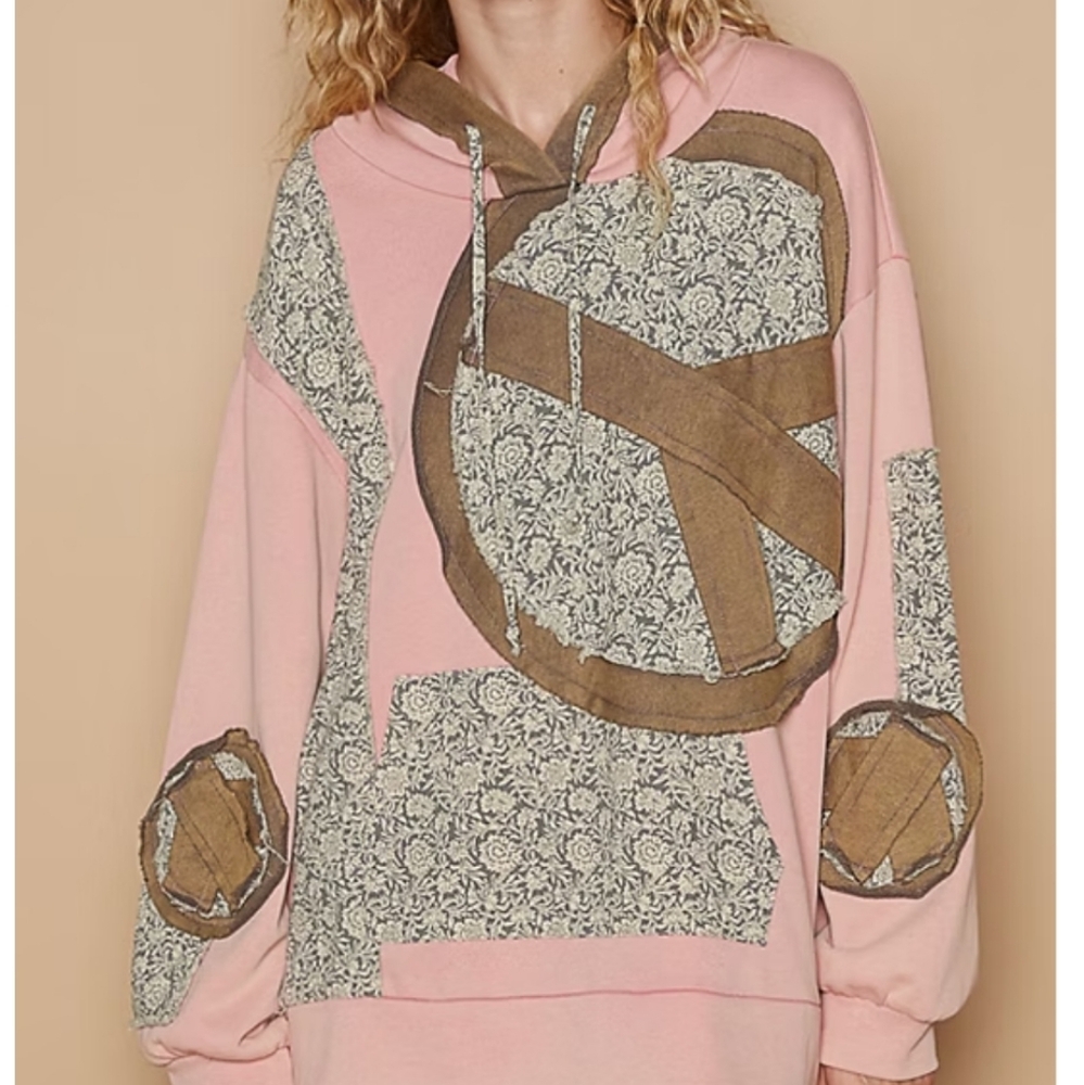 POL Pink and Brown Oversized Graphic Hoodie‎